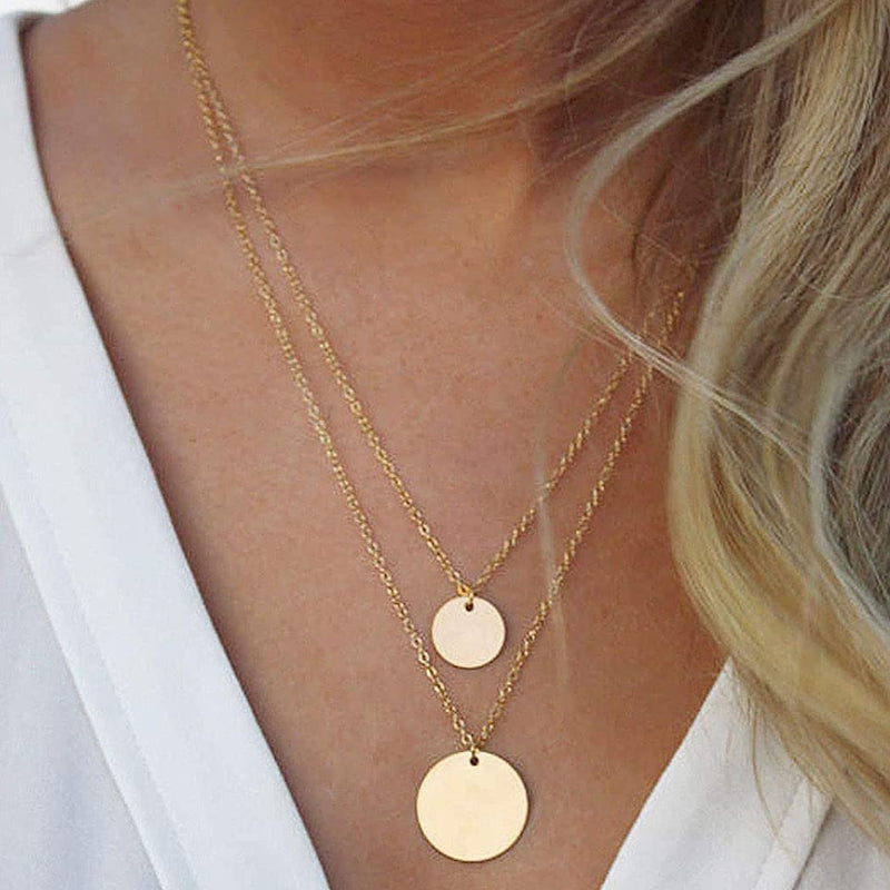 [Australia] - Handcess Sequin Necklace Gold Pendant Necklaces Double Layered Necklace Jewelry Chain for Women and Girls 