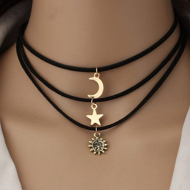 [Australia] - Handcess Moon Choker Necklaces Gold Sun Pendant Necklaces Layered Star Necklace Jewelry for Women and Girls 
