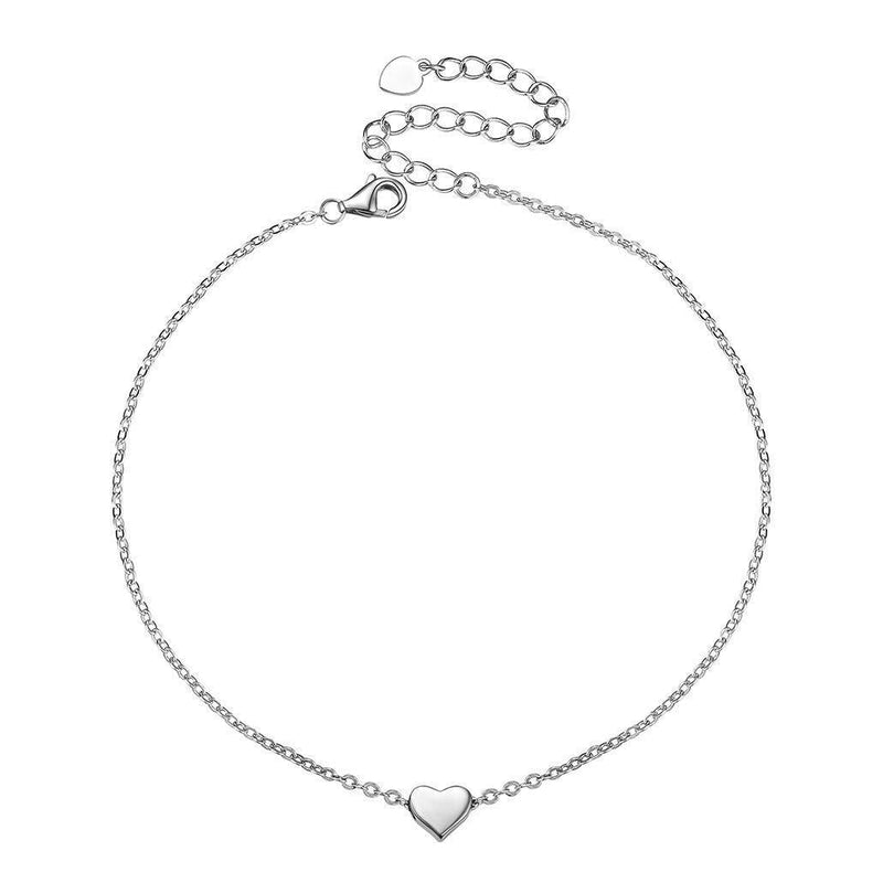 [Australia] - Silvora Sterling Silver Anklet for Women with Sturdy Chain Durable Clasp Girls Ankle Bracelet with Delicate Packaging Heart-Silver 