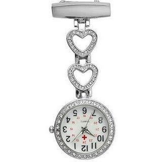 [Australia] - Ladies Heart Steel Nurse Doctor Tunic Brooch Quartz FOB Pocket Medical Watch Silver 