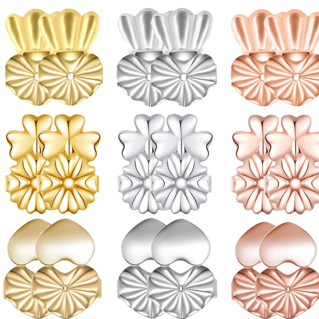 [Australia] - Magic Earring Backs,9 Pairs of Adjustable Hypoallergenic Earing Backs Lifts,Easy to Use Back Earrings for Ear Lobe Lifter(3 Pairs of Silver, 3 Pairs of Rose Gold and 3 Pairs of Gold) 