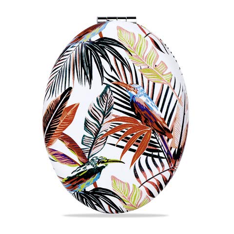 [Australia] - Shatterproof Compact Mirror for Women and Girls, Unique Magnifying Travel Makeup Mirrors, Portable Double-Sided Oval Cosmetic Mirror with Distortion Free, Leaves and Birds Pattern 
