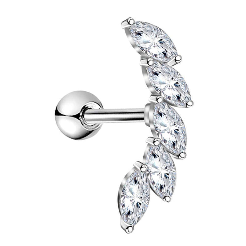 [Australia] - OUFER 16G Stainless Steel Cartilage Earring Curved Vine CZ Upper Ear Helix Conch Cartilage Piercing Earring for Women Girls 1 Piece Steel 