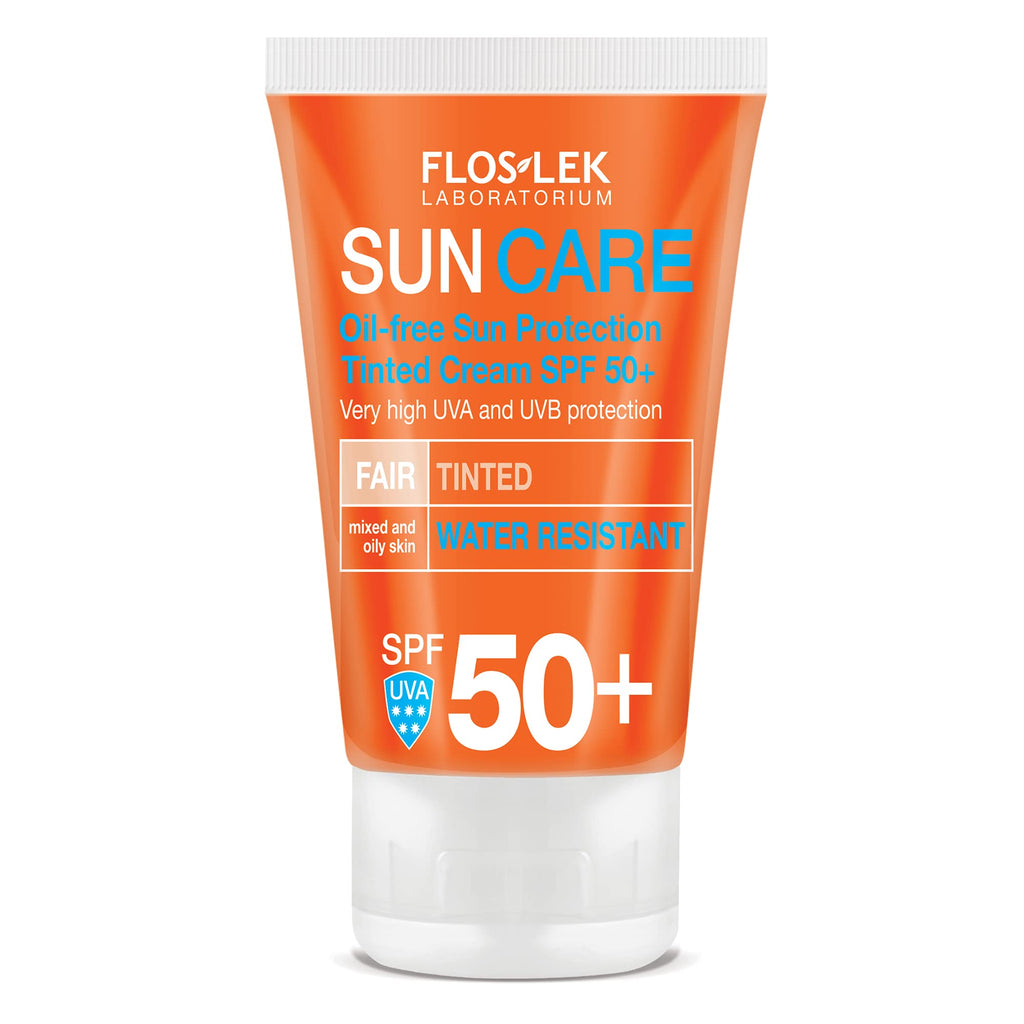 [Australia] - FLOSLEK Oil-Free Sun Protection Tinted Cream SPF 50 + | 50 ml | Masks Skin Imperfections: Stains, Discoloration, Redness | Water Resistant | Intended for People of All Ages with Mixed and Oily Skin 