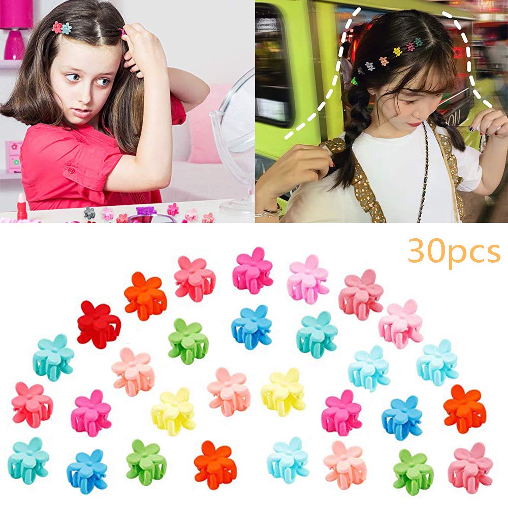 [Australia] - 30 Pieces Mini Hair Claws, Colorful Hair Clips Flower Hair Pins Plastic Hair Barrettes, Fashion Hair Accessories for Toddlers Baby Girls Kids and Women 