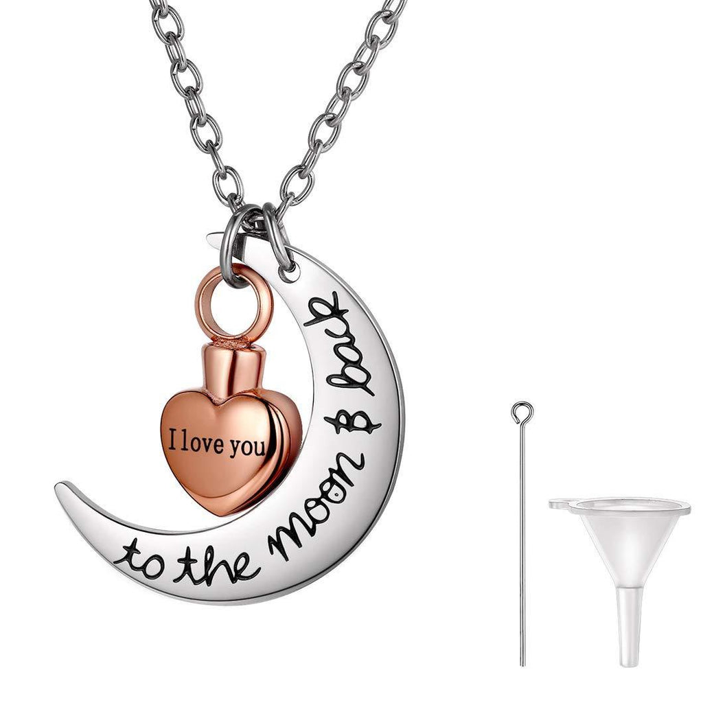 [Australia] - Heart Cremation Necklace, Customizable, Heart Shape Pendant With Resizable Rolo Chain, Can Put Ashes, Gold/Rose Gold/Black Plated, 316L Stainless Steel Memory Jewelry Cremains Necklace(Gift Packaging) Style 5- Rose Gold Plated 01. No Customize 