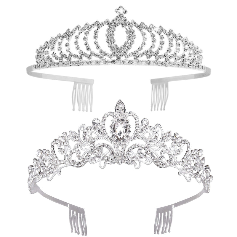 [Australia] - Tiaras and Crowns,Vofler 2 Pack Crystal Silver Tiara Headpiece Rhinestone Hair Jewelry for Women Ladies Little Girl Bridal Princess Queen Birthday Wedding Pageant Prom Halloween Costume Party w/ Combs One Size (Pack of 2) 