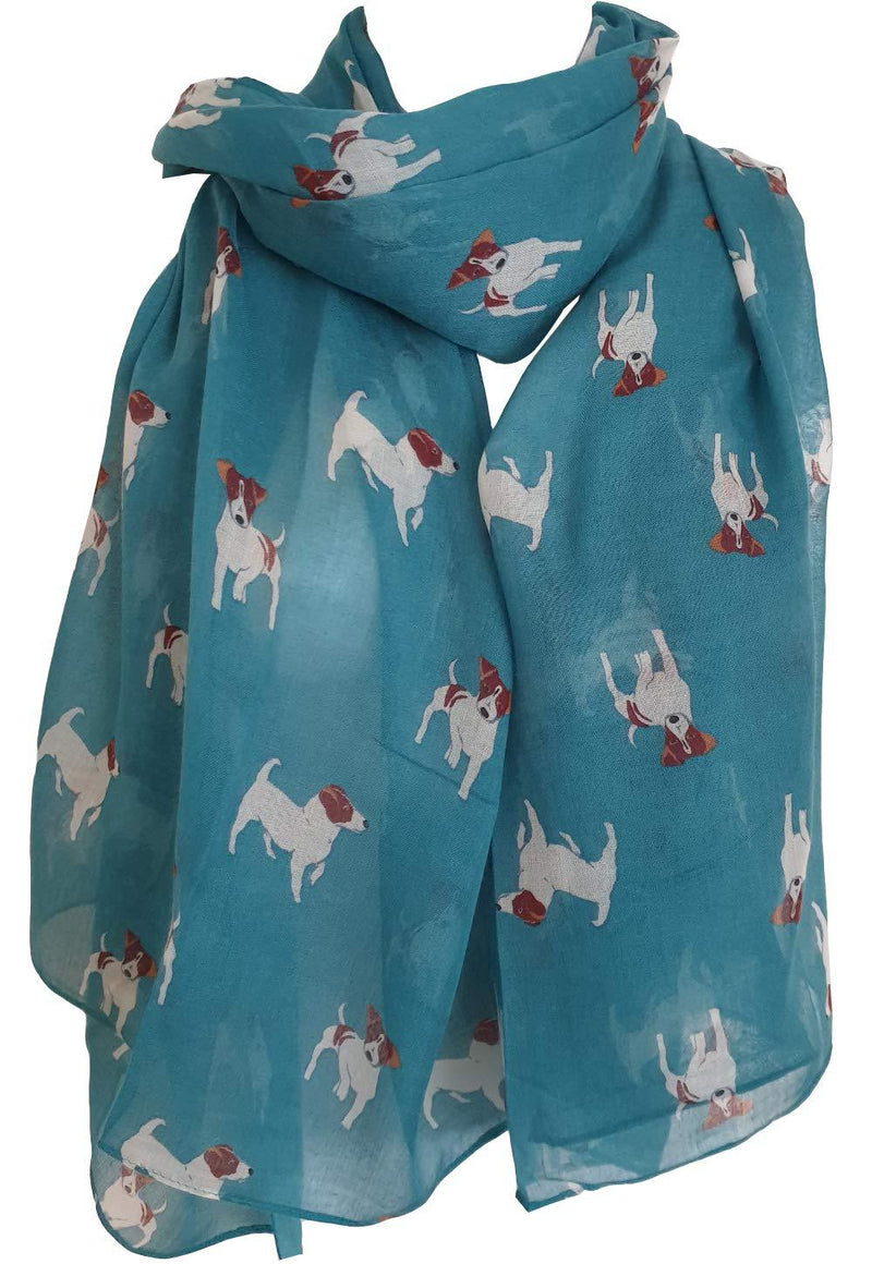[Australia] - Jack Russell Print Scarf, Dogs Animal Womens Ladies Long Big Puppies GlamLondon Wrap Green Turquoise 
