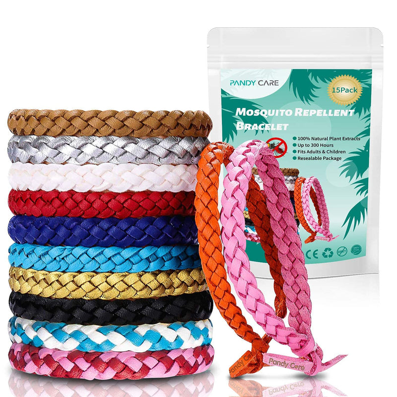 [Australia] - Mosquito Repellent Bracelet 15 Pack, PandyCare Mosquito Bands for Adults, Kids & Babies - Premium Quality, DEET-Free Natural Wristbands, Protection Insects up to 300 Hours 