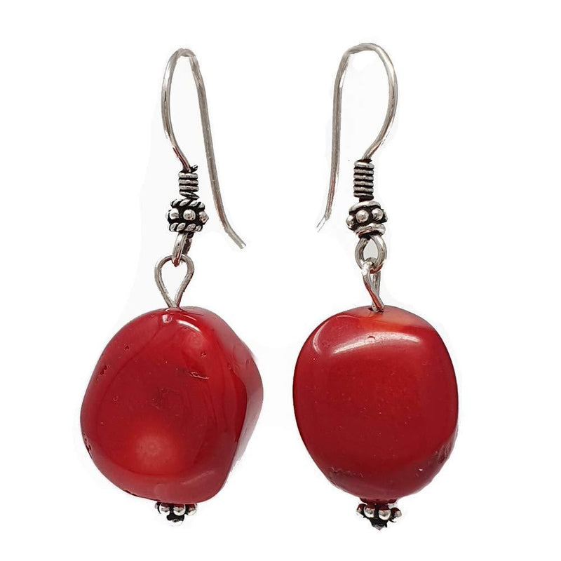 [Australia] - TreasureBay Stunning Natural Red Coral Dangle Drop Earrings, Pierced Earrings Made With Sterling Silver 