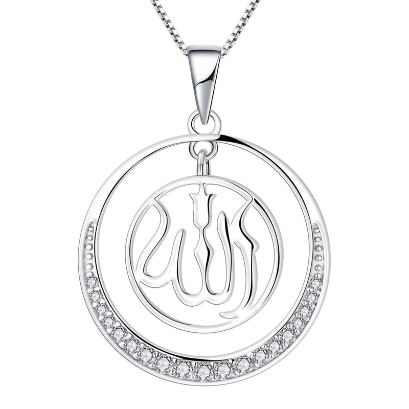 [Australia] - YL Allah Necklace 925 Silver cut Cubic Zirconia Allah Pendant Necklace for Women 