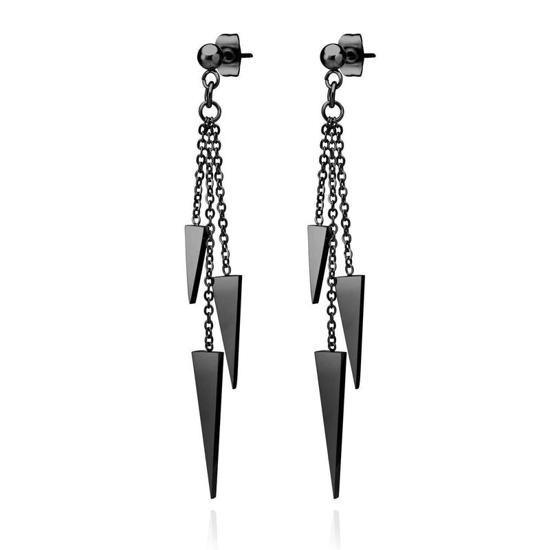 [Australia] - 555Jewelry Womens Stainless Steel Triple Triangle Dangle Hanging Stud Earrings Black 