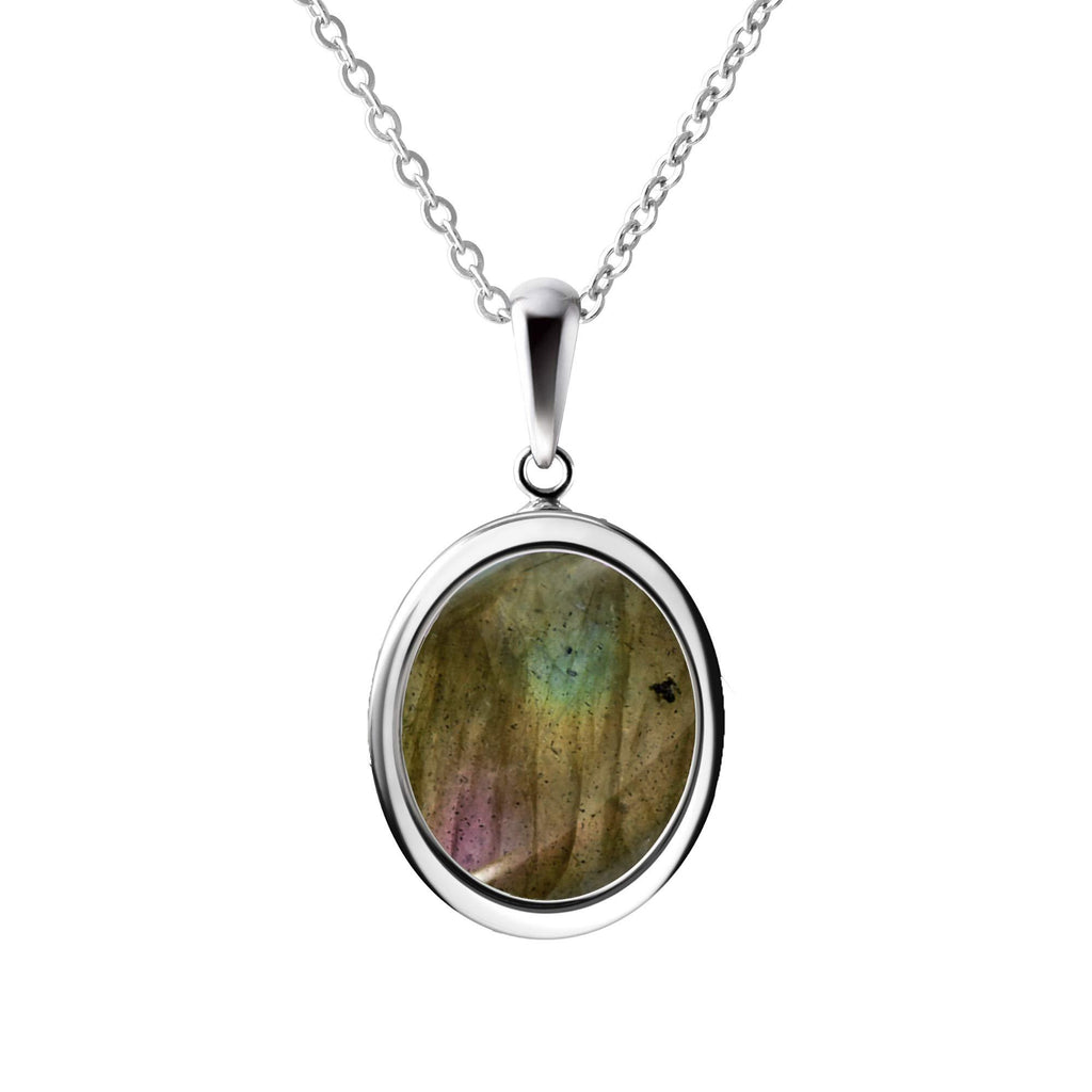 [Australia] - Franki Baker Natural Dainty Iridescent Oval Labradorite Pendant Necklace. Length: 50cm 