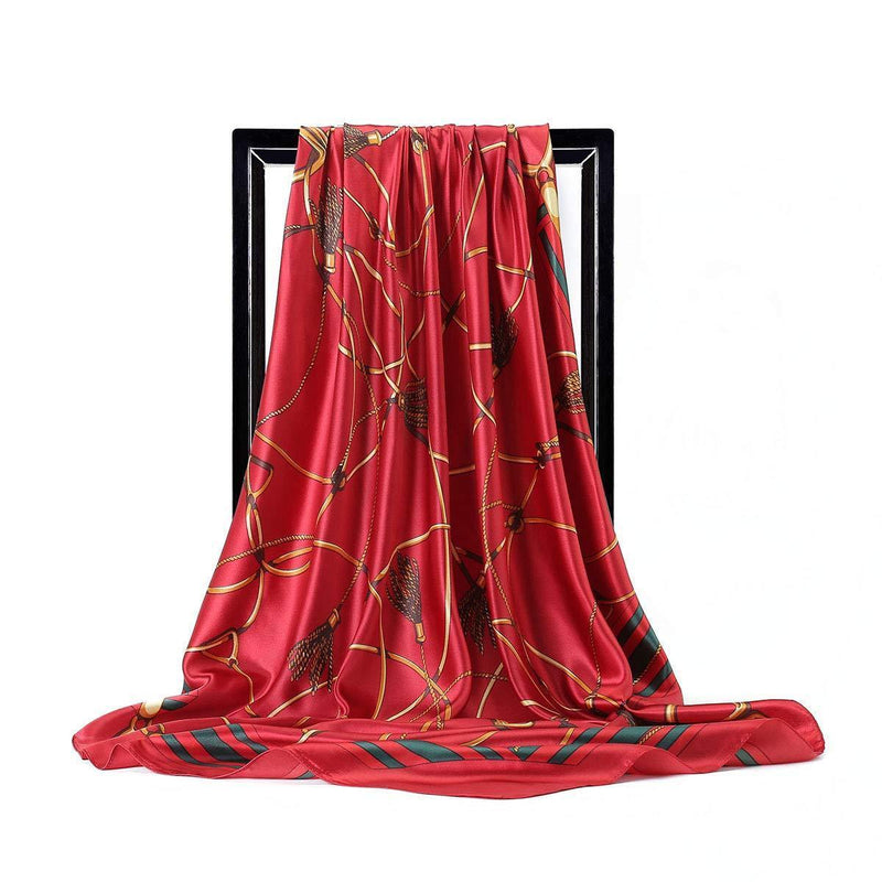 [Australia] - Women’s Silk Scarf Belt Pattern Large Square Satin Headscarf Headdress 35" A-14 35" 