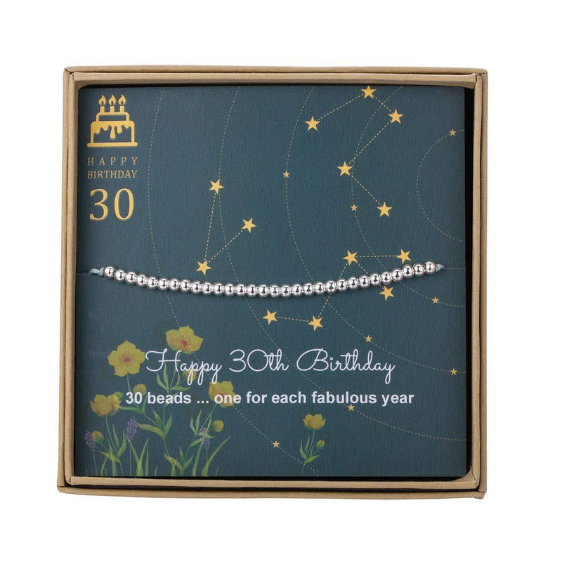 [Australia] - 30th Birthday Gifts for Women - Sterling Silver Bead Bracelet for 30th Birthday Gift, Adjustable Jewelry 7" - 9" Cord 