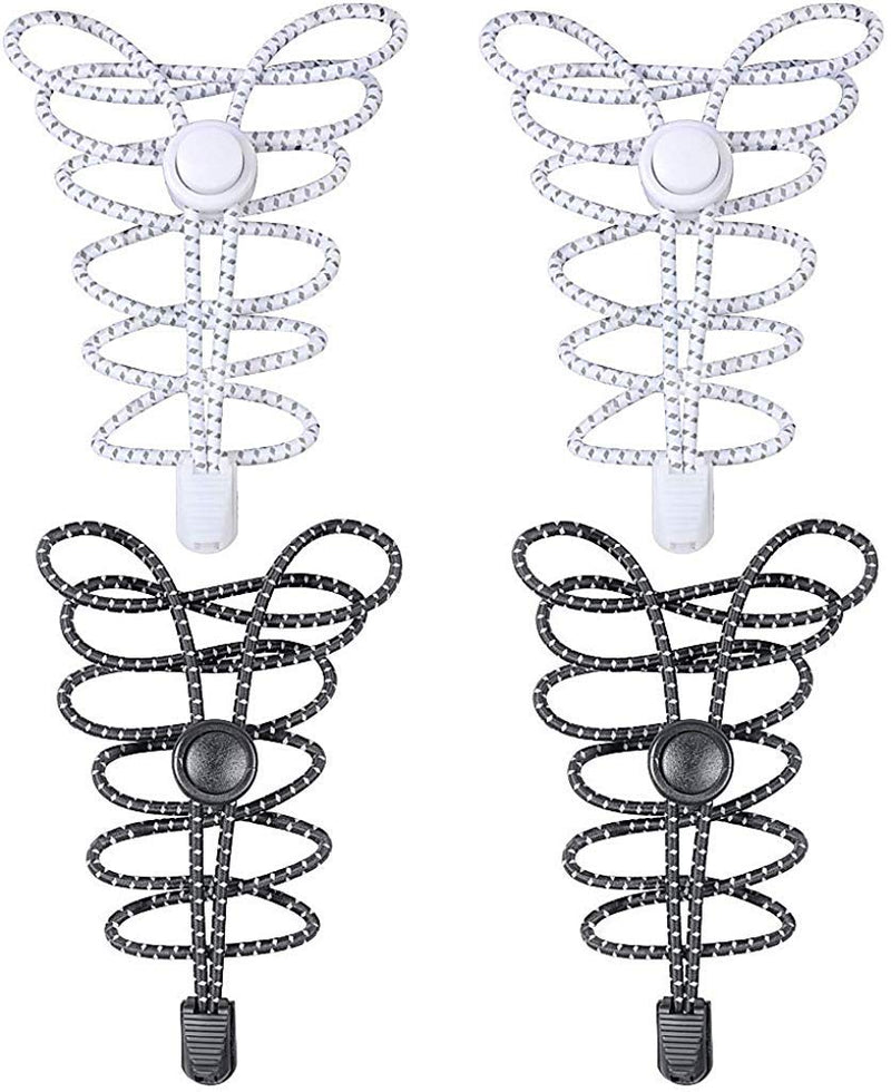 [Australia] - No Tie Shoe Laces Elastic Laces for Trainers White and Black Shoe Laces One Size Fits All for Kids and Adults (2 Pairs) 