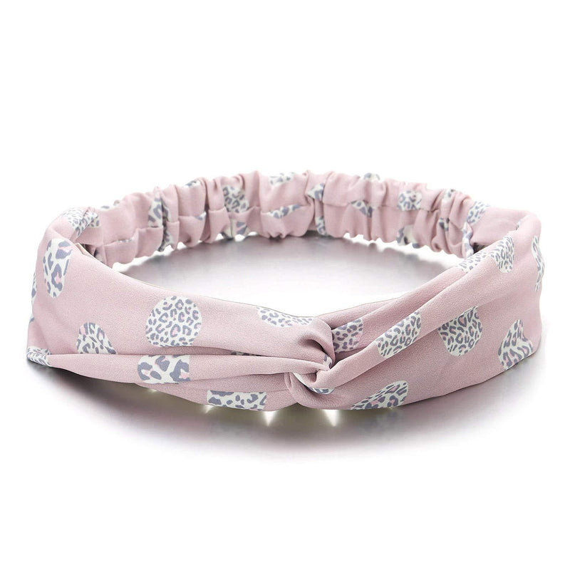 [Australia] - COOLSTEELANDBEYOND Summer Fashion Leopard Print Polka Dot Pink Hair Wrap Headband Crossed Turban Stretchy Hairband 