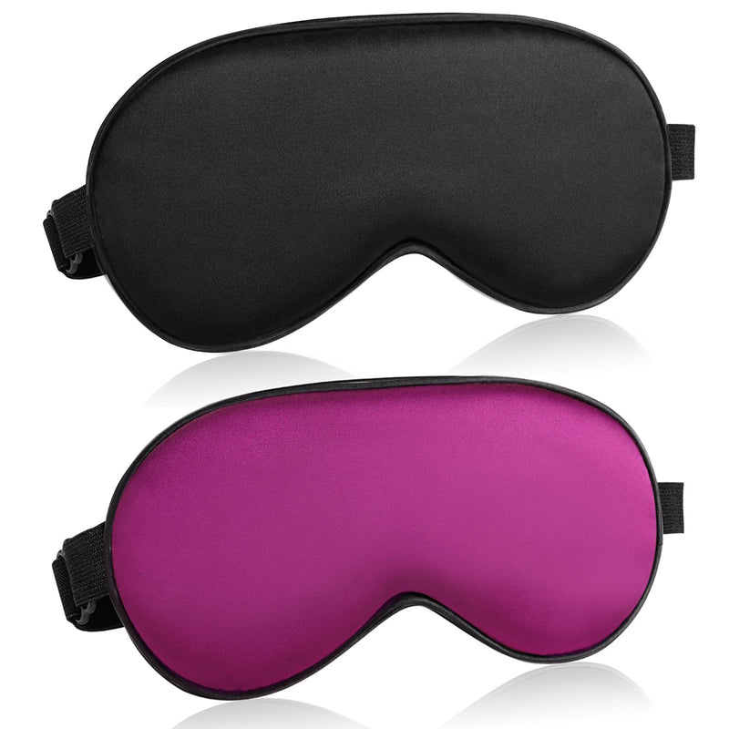 [Australia] - EURhine Eye Mask for Sleeping Adjustable Elastic Strap Sleep Mask Blackout Silk Sleep Eye Masks for Women and Men Soft Blindfolds 2 Pack Black Purple 