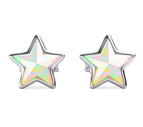 [Australia] - Silver Star Rainbow Small Stud Swarovski Crystal Earrings - Rhodium plated for Women's or Girl's Gift. 