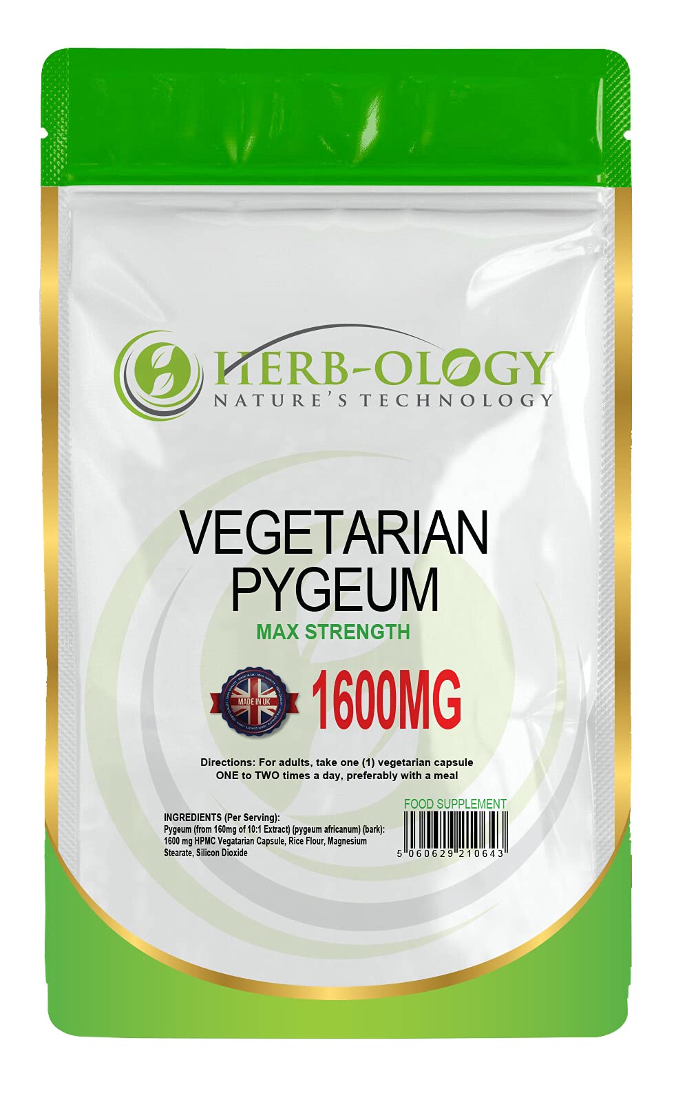 [Australia] - Herb-ology Pygeum Capsules | 60 High Strength Pygeum Africanum Supplements - 1600mg | Supplements for Men | Suitable for Vegetarians & Manufactured in The UK 60 Count (Pack of 1) 