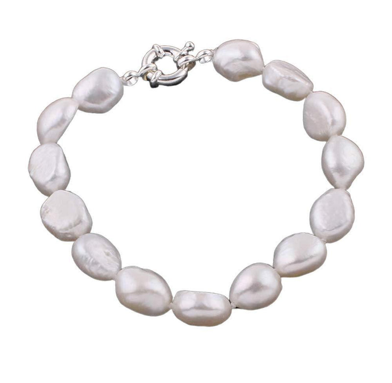 [Australia] - TreasureBay Unique 9-10mm Natural Freshwater Pearl Bracelet, Womens Pearl Bracelet White 