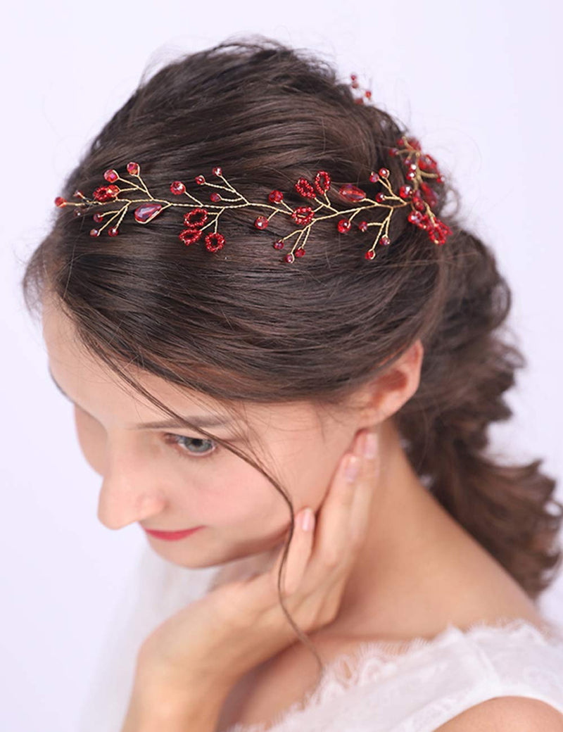 [Australia] - Anglacesmade Bridal Headband Red Crystal Hair Vine Ruby Headpiece for Brides Bridesmaid Wedding Prom Festival Hair Accessories for Women and Girls 