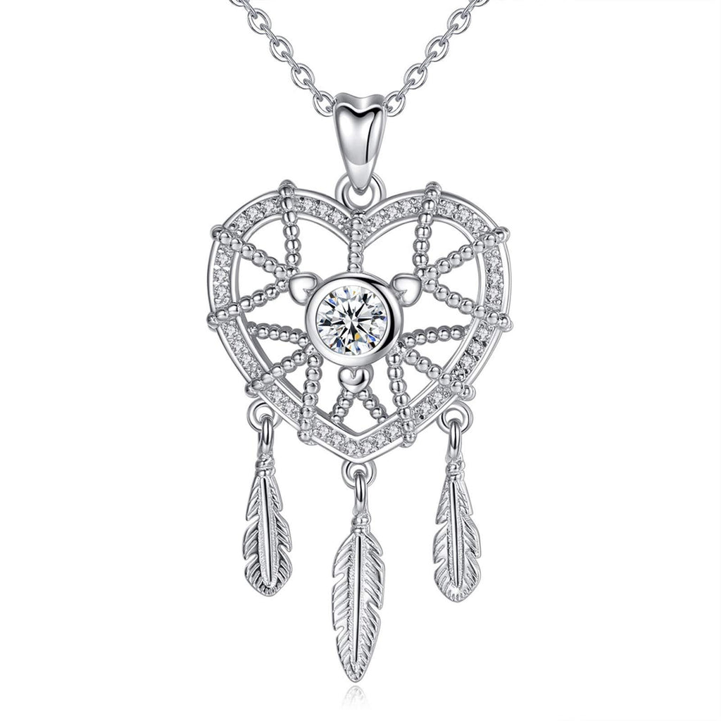 [Australia] - CELESTIA Dreamcatcher Necklace for Women and Girls, 925 Sterling Silver Feather Pendant Spiritual Jewellery, Guardian Gifts for Her Heart Dreamcather 