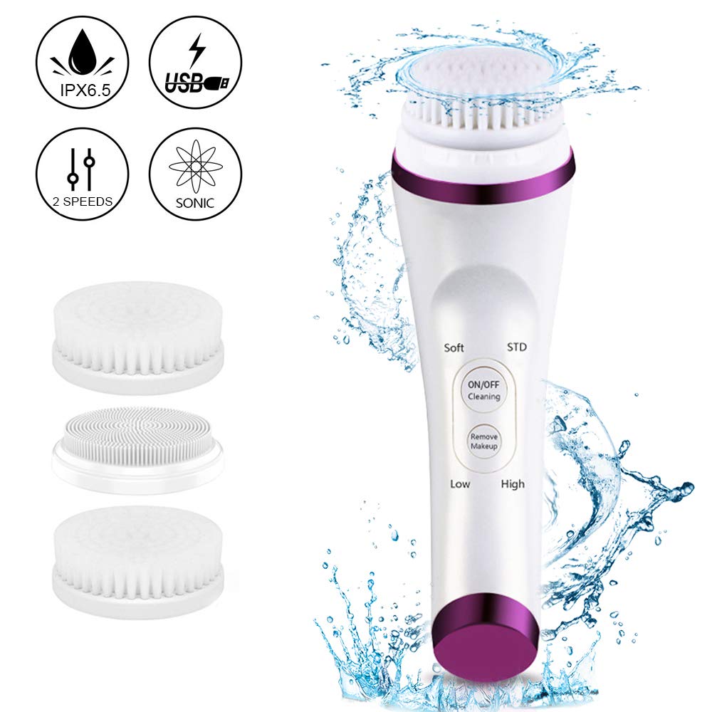 [Australia] - FOXTSPORT Sonic Facial Cleansing Brush, Waterproof Rechargeable Electric Rotating Face Cleanser Brush Set with 3 Brush Heads,Fit for Skin Care Deep Cleansing,Exfoliating Heating Massage„Äê2019 Upgraded„Äë 