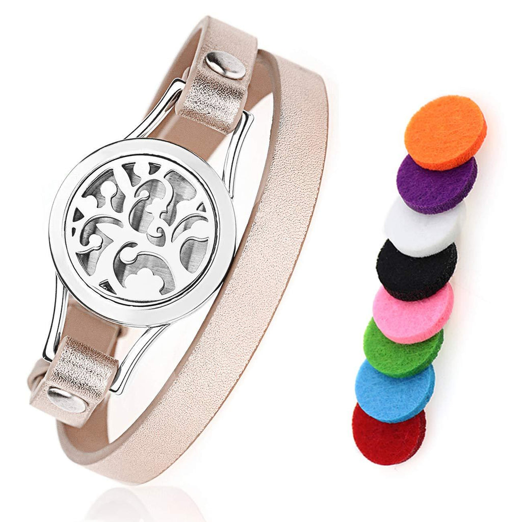 [Australia] - Gleamart Essential Oil Diffuser Bracelet Aromatherapy Stainless Steel Locket Leather Bracelets with 8 pcs Color Pads Jewelry Gift for Women Rose Gold 