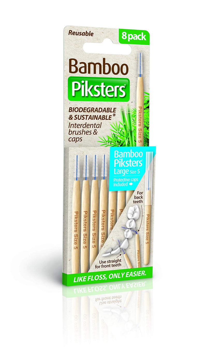[Australia] - Bamboo Piksters Interdental Brushes | Sizes 00-6 | 8 Pack (8 Pack, Size 5 (Blue)) 8 count (Pack of 1) Size 5 (Blue) 