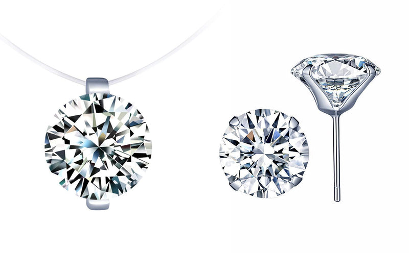 [Australia] - 925 Sterling Silver Cubic Zirconia Women Girls Solitaire Pendant Necklace Earrings Sets for Bride Wedding 