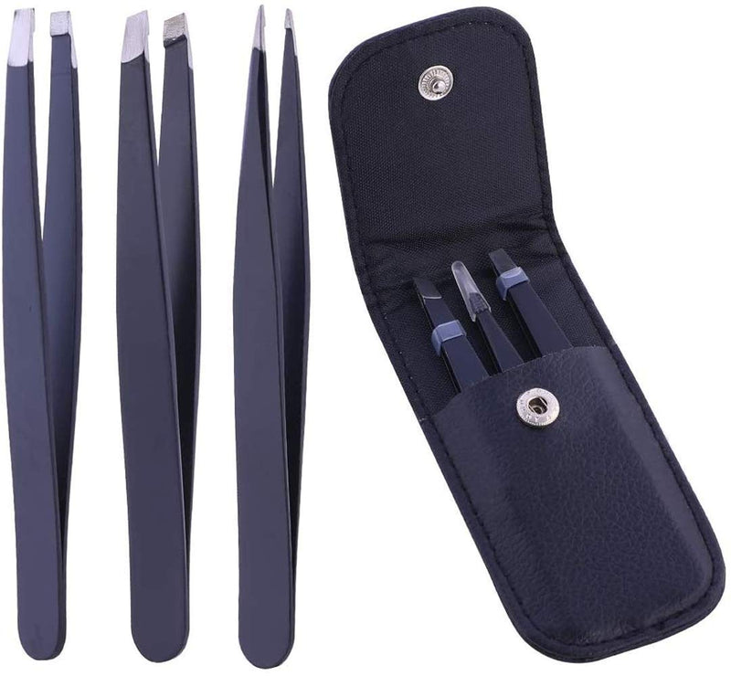 [Australia] - Stadux Eyebrow Tweezers, 3 Piece Professional Stainless Steel Precision Tweezers for Eyebrows Plucking, Ingrown Hair Remover and Facial hair 