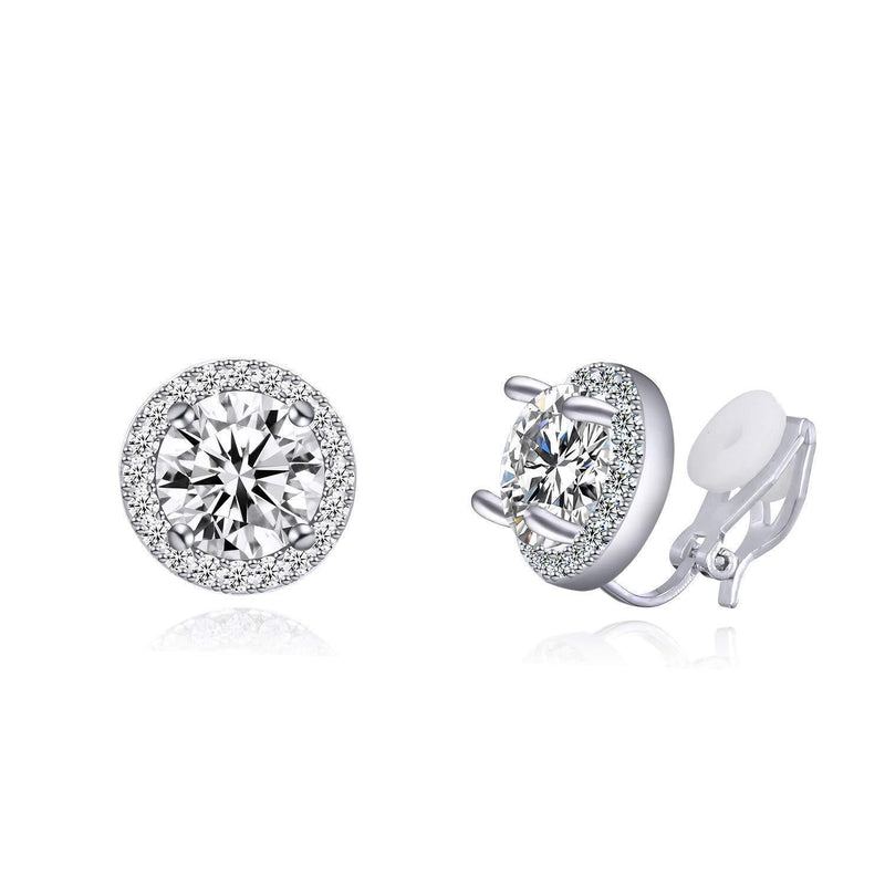 [Australia] - QUKE 8mm Shining Cubic Zirconia Crystal Round Clip On Earrings Non Pierced Jewellery Elegant Stud For Women Girls White 