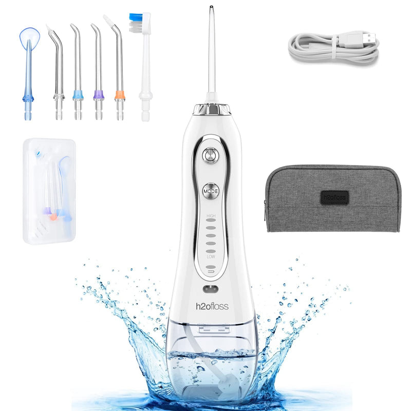 [Australia] - H2ofloss Water Flosser Professional Cordless Dental Oral Irrigator - Portable and Rechargeable IPX7 Waterproof Water Flossing for Teeth Cleaning,300ml Reservoir Home and Travel (HF-6) 