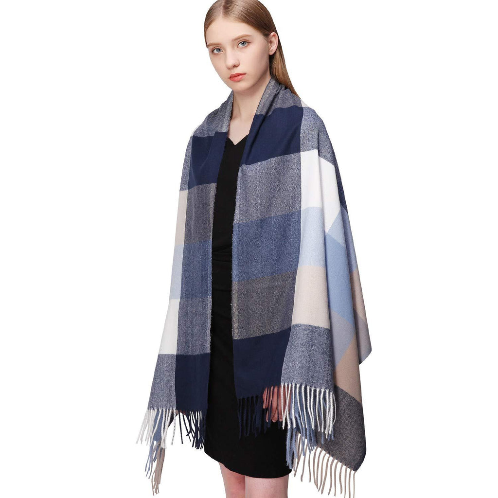 [Australia] - RIIQIICHY Plaid Scarfs for Women Warm Thick Winter Pashmina Shawls and Wraps Scarves Blue 