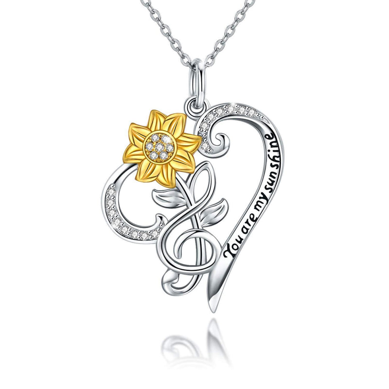 [Australia] - Sunflower Necklace for Women S925 Sterling Silver You Are My Sunshine Sunflower Pendant Heart Musical Note Jewellery Inspirational Gifts for Girls Mama Best Friends 