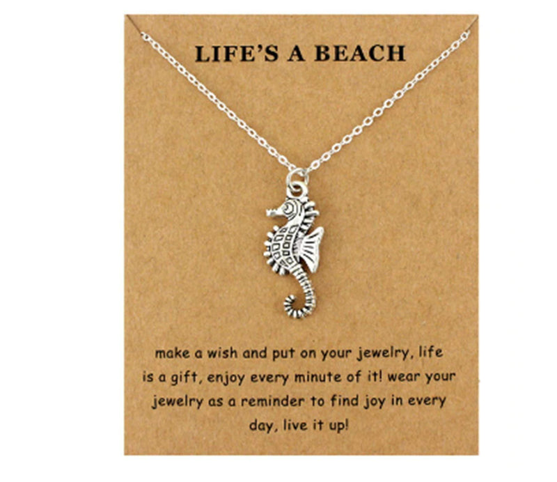 [Australia] - CrownOfRibbons Silver Seahorse Necklace Pendant and Chain, Surfer Gift, Beach Jewellery for This Summer 