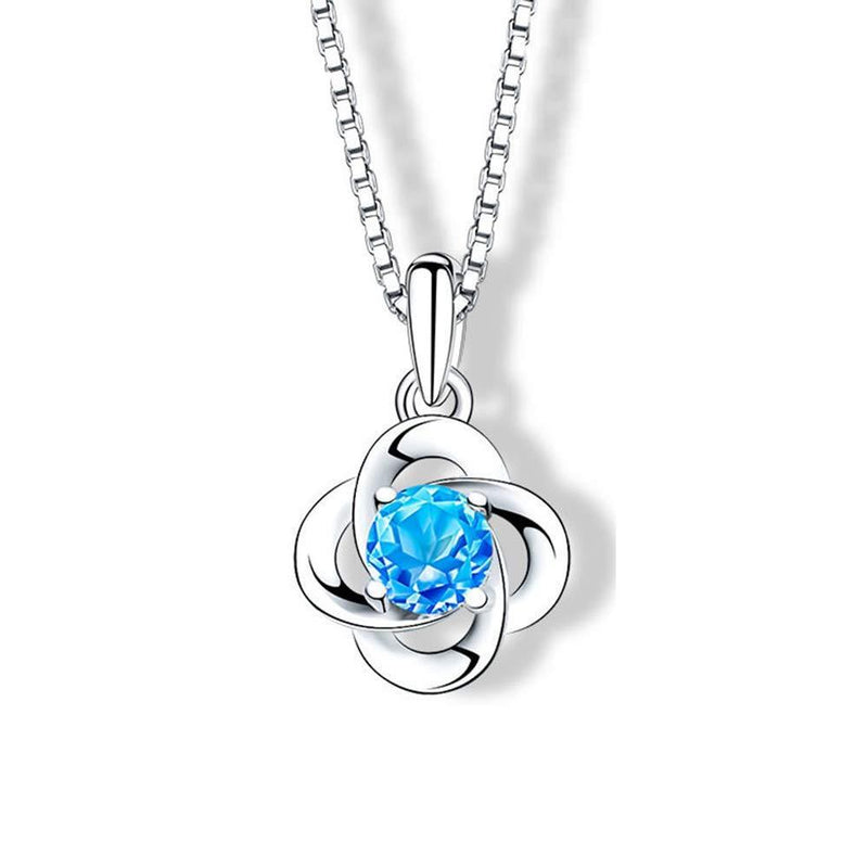 [Australia] - Kämise Womens Jewellery Set, 925 Sterling Silver Clover Pendant Necklace & Bracelet & Stud Earrings Sets, with Blue Cubic Zirconia Crystal, Allergy Free Jewellery Set Wedding Engagement Birthday Gift 