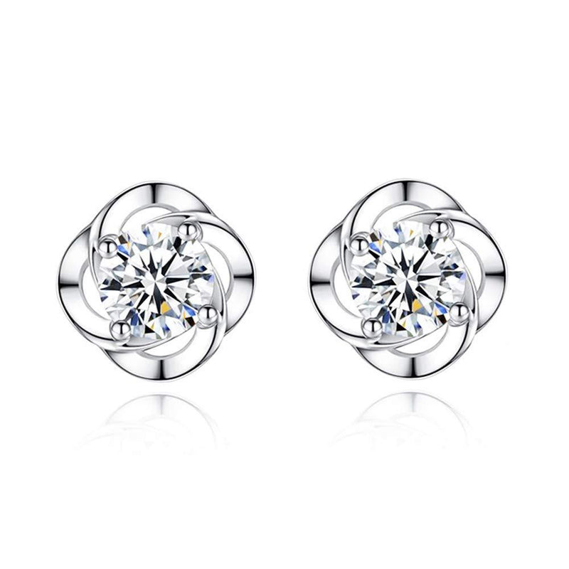 [Australia] - Kämise Womens Jewellery Set, 925 Sterling Silver Clover Pendant Necklace & Bracelet & Stud Earrings Sets, with White Cubic Zirconia Crystal, Allergy Free Jewellery Set Wedding Engagement Birthday Gift 