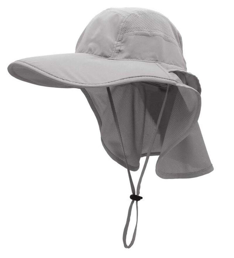 [Australia] - gg st Sun Hat Men & Women UPF 50+ Mesh Summer Protection Outdoor UV Cap with Neck Flap Breathable Packable Hunting Fishing Beach Hat Gray 