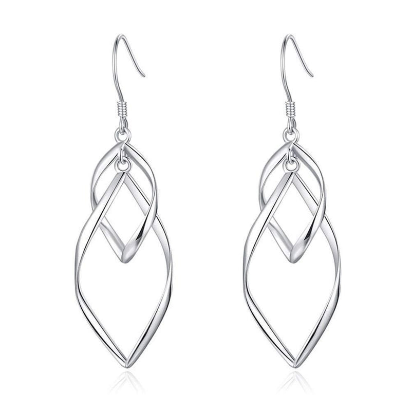 [Australia] - Kämise Womens Drop Earrings, 925 Sterling Silver Double Twist Wave Endless Drop Dangle Hooks Earring, Hypoallergenic Gift for Girls Ladies Friends, Engagement Wedding Anniversary Birthday Jewellery 