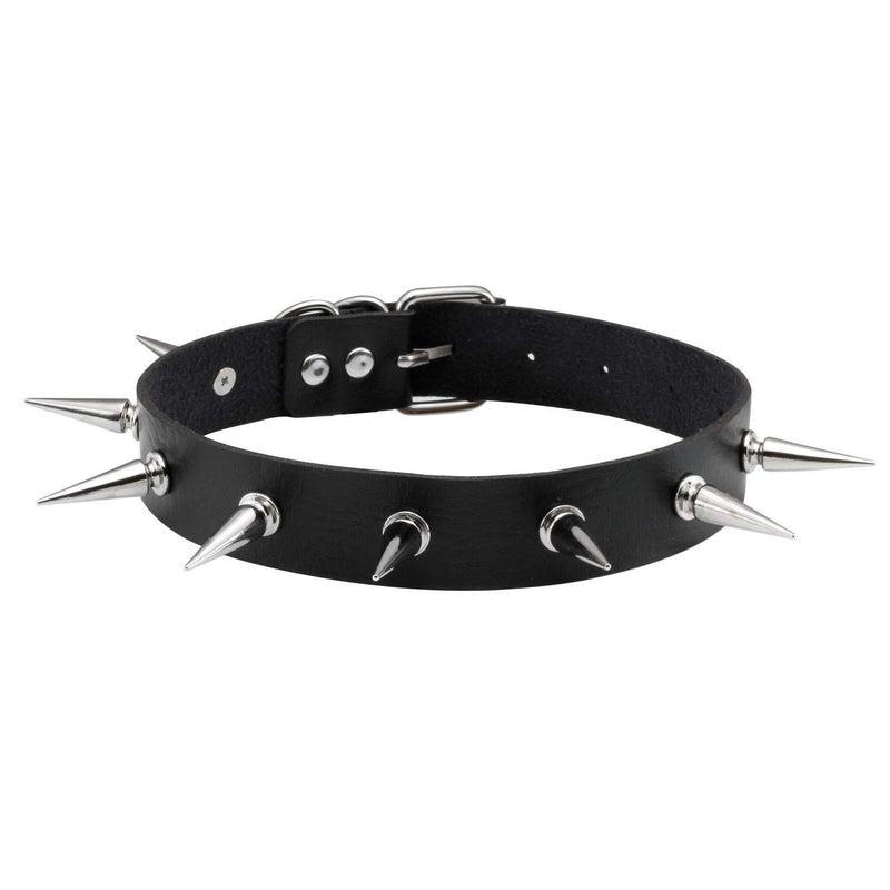 [Australia] - JJDreams PU Leather Punk Rock Spike Choker Necklace Gothic with Rivet for Women Men Adjustable A-black Pu, White Spike 