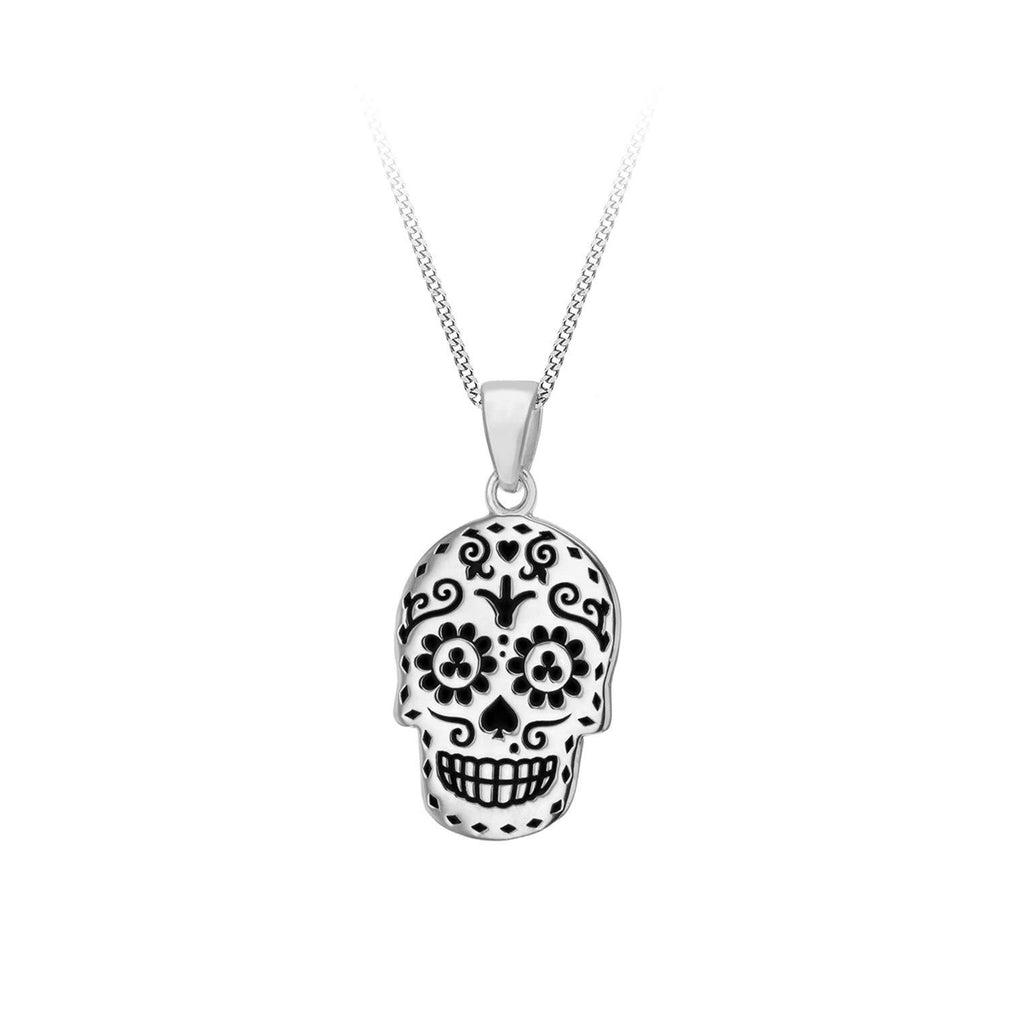 [Australia] - Tuscany Silver Women's Sterling Silver Oxidised 'Day of the Dead' Skull Pendant on Curb Chain - 46cm/18" 