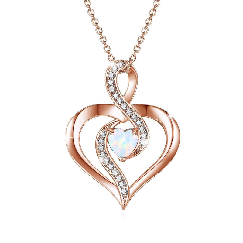 [Australia] - Infinity Necklace, Rose Gold Love Heart Opal Pendant Jewellery Best Friend Gifts Christmas Birthday Presents for Women Girls Mother 2-Rose Gold 