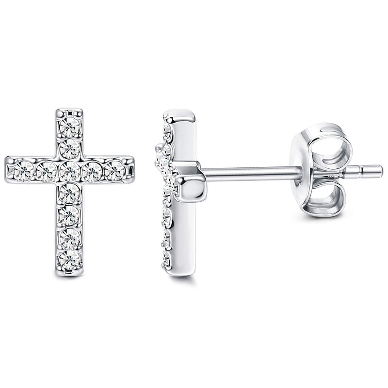 [Australia] - Sllaiss Sterling Silver Cross Stud Earrings for Women Tiny Cubic Zirconia Cross Cartilage Earrings Stud Hypoallergenic 