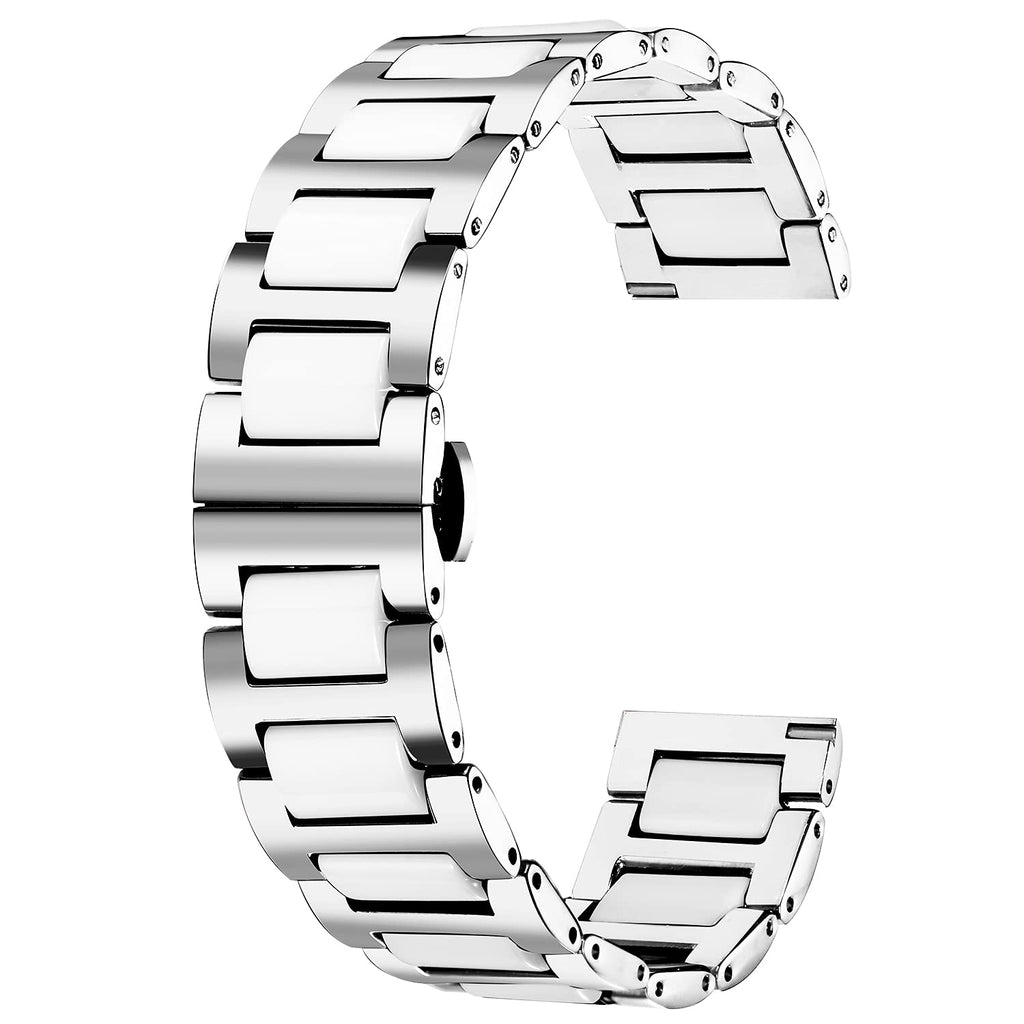 [Australia] - BINLUN Replacement Watch Band Stainless Steel Ceramic Watch Bracelet Polished Strap 12mm/14mm/16mm/18mm/20mm/22mm with Butterfly Buckle 6 Colors 18MM Silver Steel and White Ceramic 