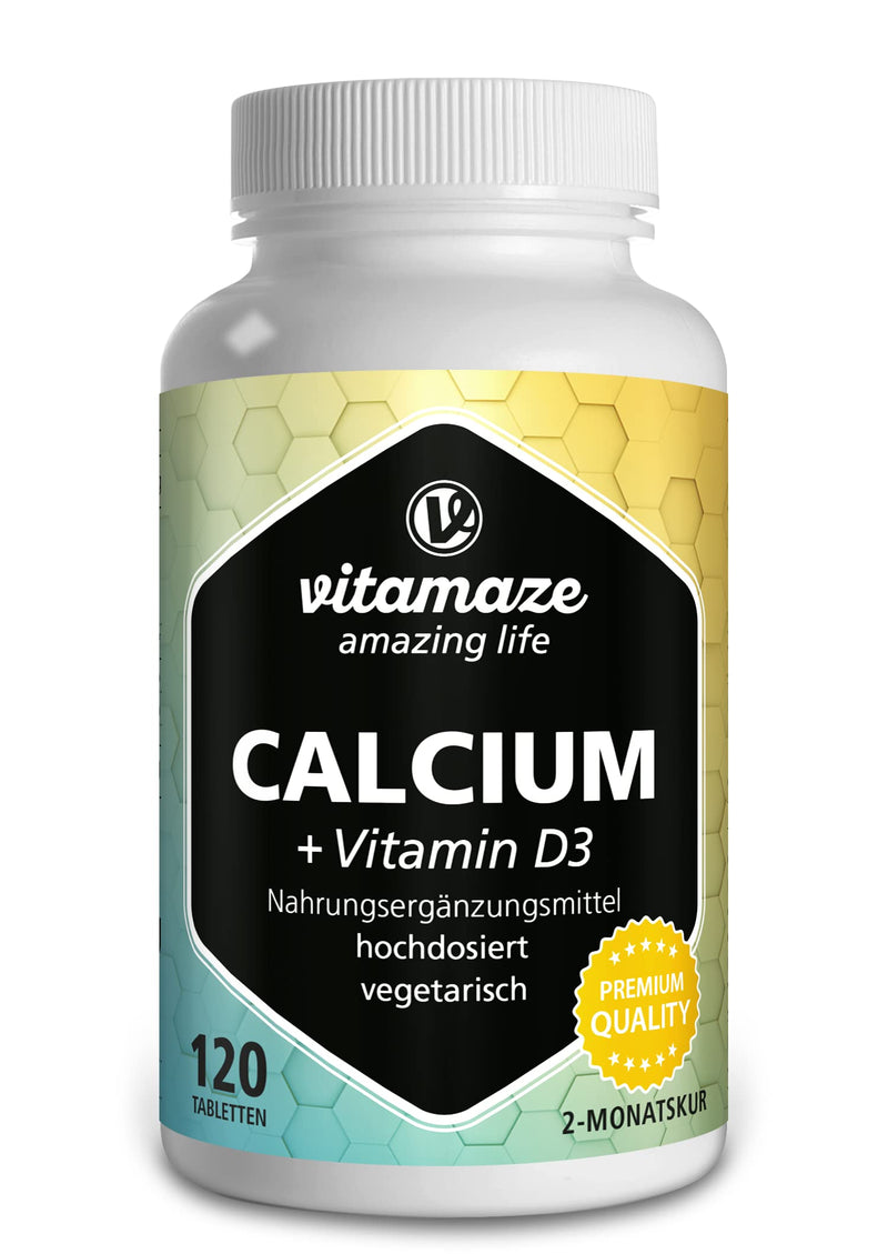[Australia] - Calcium and Vitamin D3 Tablets 600 mg - Calcium Carbonate High Strength + 400 IU Cholecalciferol per Daily Dose -120 Vegetarian Tablets for 2 Months - Supplement for Bone Density 