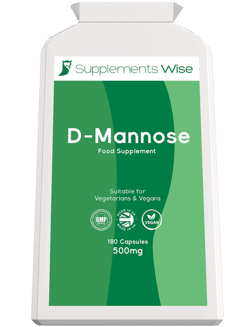 [Australia] - Supplements Wise D-Mannose Capsules - 500mg x 180 - Cystitis Treatment for Women and Men - Urinary Tract, UTI and Bladder Support - 1500mg Dmannose Powder Per Serving - Water Infection Relief 180 Count (Pack of 1) 