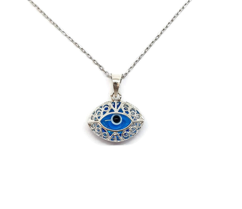 [Australia] - MYSTIC JEWELS by Dalia - Evil Eye Crystal and 925 Sterling Silver Necklace - Turkish Eye Filigree - Eye Shape Eye Shaped 