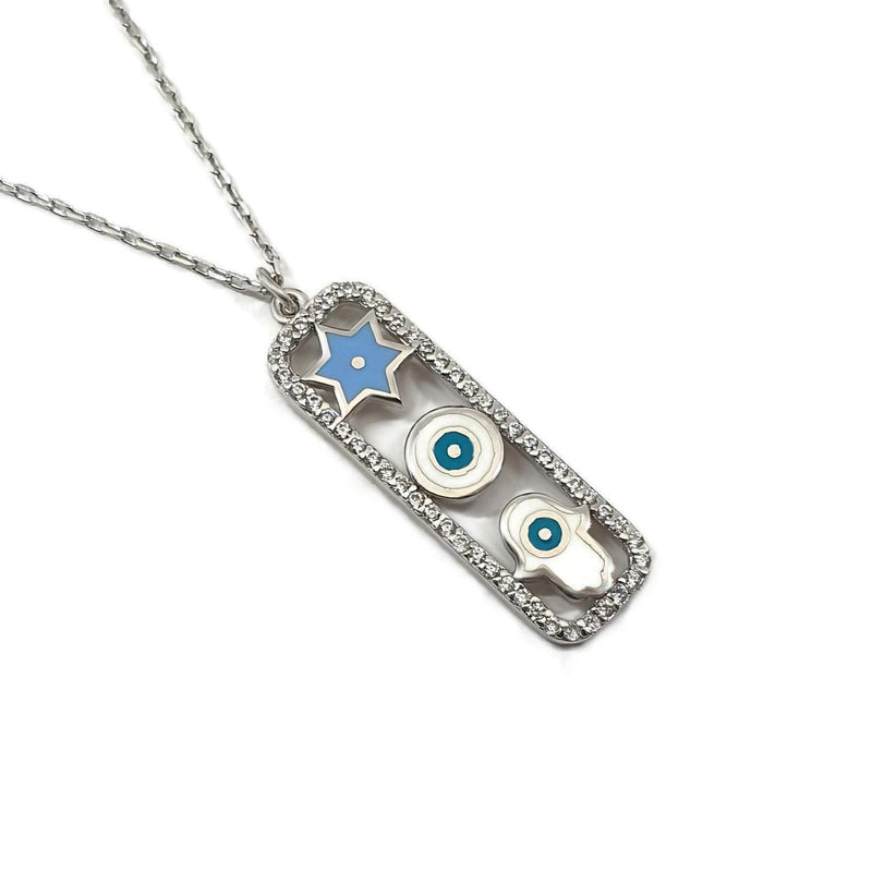 [Australia] - MYSTIC JEWELS By Dalia – Three Symbols Together – Star of David + Evil Eye + Fatima Hand – to Protect You, Gift Women, Wedding Silver 